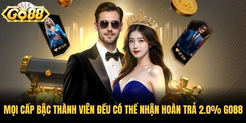 Mọi cấp bậc thành viên đều có thể nhận hoàn trả 2.0% Go88